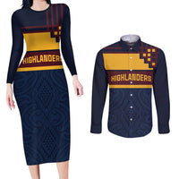 New Zealand Rugby Pacific Custom Couples Matching Long Sleeve Bodycon Dress and Long Sleeve Button Shirt Kahupeka Retro 2025 Taniko Motif