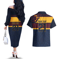 New Zealand Rugby Pacific Custom Couples Matching Off The Shoulder Long Sleeve Dress and Hawaiian Shirt Kahupeka Retro 2025 Taniko Motif