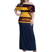 New Zealand Rugby Pacific Custom Off Shoulder Maxi Dress Kahupeka Retro 2025 Taniko Motif LT9 Women Blue - Polynesian Pride