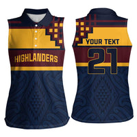 New Zealand Rugby Pacific Custom Women Sleeveless Polo Shirt Kahupeka Retro 2025 Taniko Motif