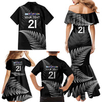 New Zealand Rugby Custom Family Matching Mermaid Dress and Hawaiian Shirt Glory Be To Black Silver-fern - Polynesian Pride