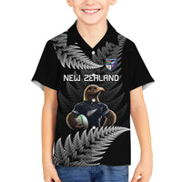 New Zealand Rugby Custom Family Matching Off The Shoulder Long Sleeve Dress and Hawaiian Shirt Glory Be To Black Silver-fern - Polynesian Pride