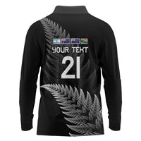New Zealand Rugby Custom Long Sleeve Polo Shirt Glory Be To Black Silver-fern - Polynesian Pride