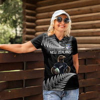New Zealand Rugby Custom Women Polo Shirt Glory Be To Black Silver-fern - Polynesian Pride