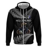 New Zealand Rugby Custom Zip Hoodie Glory Be To Black Silver-fern - Polynesian Pride