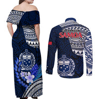 Samoa Rugby Couples Matching Off Shoulder Maxi Dress and Long Sleeve Button Shirts Proud Samoa World Cup 2023 LT9 - Polynesian Pride