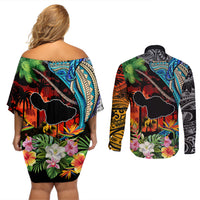 Hawaii Strong Maui Wildfire Couples Matching Off Shoulder Short Dress and Long Sleeve Button Shirts Pray For Lahaina Maui LT9 - Polynesian Pride