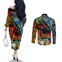 Hawaii Strong Maui Wildfire Couples Matching Off The Shoulder Long Sleeve Dress and Long Sleeve Button Shirts Pray For Lahaina Maui LT9 - Polynesian Pride