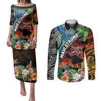 Hawaii Strong Maui Wildfire Couples Matching Puletasi Dress and Long Sleeve Button Shirts Pray For Lahaina Maui LT9 Black - Polynesian Pride