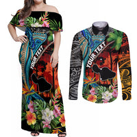 Personalised Hawaii Strong Maui Wildfire Couples Matching Off Shoulder Maxi Dress and Long Sleeve Button Shirts Pray For Lahaina Maui LT9 Black - Polynesian Pride