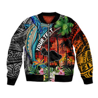 Personalised Hawaii Strong Maui Wildfire Sleeve Zip Bomber Jacket Pray For Lahaina Maui LT9 Unisex Black - Polynesian Pride