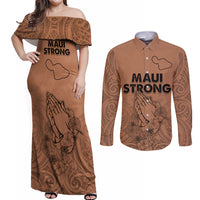 Hawaii Strong Maui Wildfire Couples Matching Off Shoulder Maxi Dress and Long Sleeve Button Shirts No1 LT9 Gold - Polynesian Pride