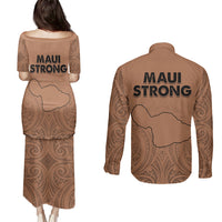 Hawaii Strong Maui Wildfire Couples Matching Puletasi Dress and Long Sleeve Button Shirts No1 LT9 - Polynesian Pride