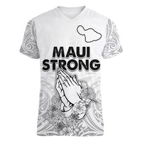 Hawaii Strong Maui Wildfire Women V Neck T Shirt No4 LT9 Female White - Polynesian Pride