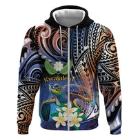 Marshall Islands Kwajalein Atoll Hoodie Plumeria Sea Turtle with Polynesian Tribal
