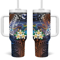 Marshall Islands Kwajalein Atoll Tumbler With Handle Plumeria Sea Turtle with Polynesian Tribal