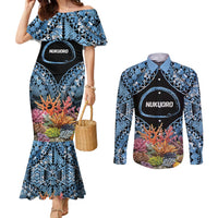 Personalised Nukuoro Micronesia Atoll Couples Matching Mermaid Dress and Long Sleeve Button Shirt with Pacific Coral Reef