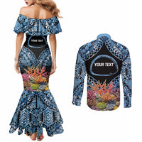 Personalised Nukuoro Micronesia Atoll Couples Matching Mermaid Dress and Long Sleeve Button Shirt with Pacific Coral Reef