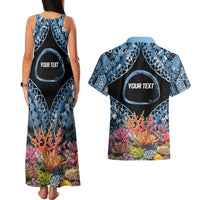 Personalised Nukuoro Micronesia Atoll Couples Matching Tank Maxi Dress and Hawaiian Shirt with Pacific Coral Reef