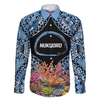 Personalised Nukuoro Micronesia Atoll Family Matching Long Sleeve Bodycon Dress and Hawaiian Shirt with Pacific Coral Reef