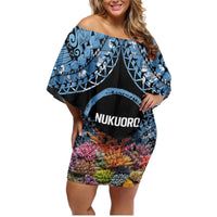 Personalised Nukuoro Micronesia Atoll Family Matching Off Shoulder Short Dress and Hawaiian Shirt with Pacific Coral Reef