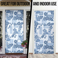 Vintage Hawaii Door Cover Hibiscus Tapa Tribal With Hawaiian Quilt Pattern Blue - Polynesian Pride