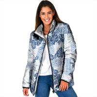 Vintage Hawaii Padded Jacket Hibiscus Tapa Tribal With Hawaiian Quilt Pattern Blue - Polynesian Pride