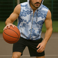 Vintage Hawaii Sleeveless Zip Hoodie Hibiscus Tapa Tribal With Hawaiian Quilt Pattern Blue LT9 - Polynesian Pride