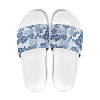 Vintage Hawaii Slide Sandals Hibiscus Tapa Tribal With Hawaiian Quilt Pattern Blue - Polynesian Pride