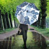 Vintage Hawaii Umbrella Hibiscus Tapa Tribal With Hawaiian Quilt Pattern Blue - Polynesian Pride