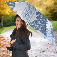 Vintage Hawaii Umbrella Hibiscus Tapa Tribal With Hawaiian Quilt Pattern Blue - Polynesian Pride
