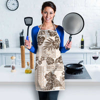 Vintage Hawaii Apron Hibiscus Tapa Tribal With Hawaiian Quilt Pattern Gold - Polynesian Pride