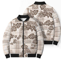 Vintage Hawaii Bomber Puffer Jacket Hibiscus Tapa Tribal With Hawaiian Quilt Pattern Gold - Polynesian Pride