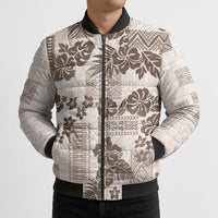 Vintage Hawaii Bomber Puffer Jacket Hibiscus Tapa Tribal With Hawaiian Quilt Pattern Gold - Polynesian Pride