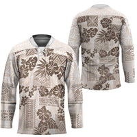 Vintage Hawaii Hockey Jersey Hibiscus Tapa Tribal With Hawaiian Quilt Pattern Gold LT9 - Polynesian Pride