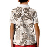 Vintage Hawaii Kid Polo Shirt Hibiscus Tapa Tribal With Hawaiian Quilt Pattern Gold LT9 - Polynesian Pride