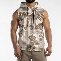 Vintage Hawaii Sleeveless Hoodie Hibiscus Tapa Tribal With Hawaiian Quilt Pattern Gold - Polynesian Pride