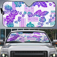 Vintage Hawaii Auto Sun Shade Hibiscus Tapa Tribal With Hawaiian Quilt Pattern Purple - Polynesian Pride
