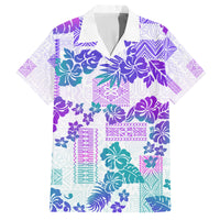 Vintage Hawaii Family Matching Summer Maxi Dress and Hawaiian Shirt Hibiscus Tapa Tribal With Hawaiian Quilt Pattern Purple LT9 Dad's Shirt - Short Sleeve Purple - Polynesian Pride