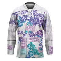 Vintage Hawaii Hockey Jersey Hibiscus Tapa Tribal With Hawaiian Quilt Pattern Purple LT9 Unisex Purple - Polynesian Pride