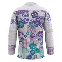 Vintage Hawaii Hockey Jersey Hibiscus Tapa Tribal With Hawaiian Quilt Pattern Purple LT9 - Polynesian Pride