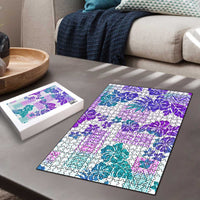 Vintage Hawaii Puzzle Hibiscus Tapa Tribal With Hawaiian Quilt Pattern Purple - Polynesian Pride