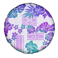 Vintage Hawaii Spare Tire Cover Hibiscus Tapa Tribal With Hawaiian Quilt Pattern Purple LT9 - Polynesian Pride