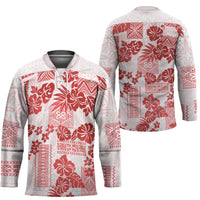 Vintage Hawaii Hockey Jersey Hibiscus Tapa Tribal With Hawaiian Quilt Pattern Red - Polynesian Pride