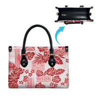 Vintage Hawaii Leather Bag Hibiscus Tapa Tribal With Hawaiian Quilt Pattern Red - Polynesian Pride