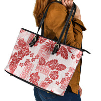 Vintage Hawaii Leather Tote Bag Hibiscus Tapa Tribal With Hawaiian Quilt Pattern Red LT9 - Polynesian Pride