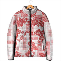 Vintage Hawaii Padded Jacket Hibiscus Tapa Tribal With Hawaiian Quilt Pattern Red - Polynesian Pride
