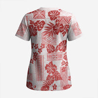 Vintage Hawaii Scrub Top Hibiscus Tapa Tribal With Hawaiian Quilt Pattern Red - Polynesian Pride