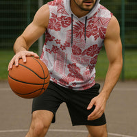 Vintage Hawaii Sleeveless Hoodie Hibiscus Tapa Tribal With Hawaiian Quilt Pattern Red - Polynesian Pride