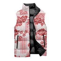 Vintage Hawaii Sleeveless Puffer Jacket Hibiscus Tapa Tribal With Hawaiian Quilt Pattern Red - Polynesian Pride